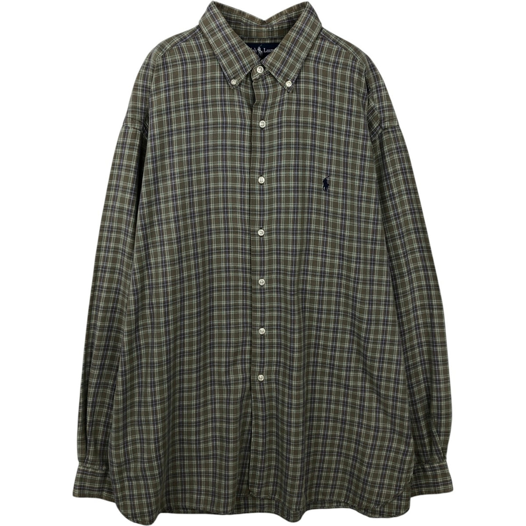 Ralph Lauren MCMEEL long-sleeved button-down check shirt, men's size XL cotton Green type dark green Vintage Second Hand