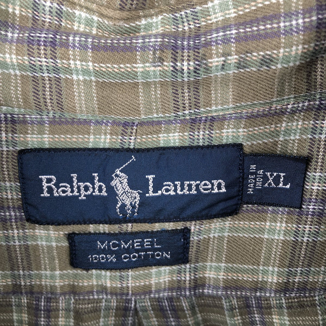 Ralph Lauren MCMEEL long-sleeved button-down check shirt, men's size XL cotton Green type dark green Vintage Second Hand