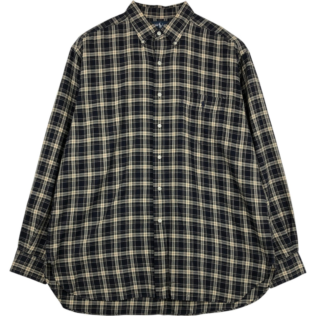 Ralph Lauren MCMEEL long-sleeved button-down check shirt, men's size L cotton black type Vintage Second Hand