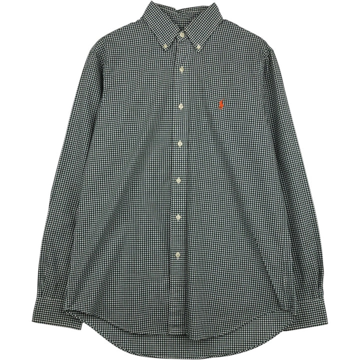 Ralph Lauren Gingham Check Long Sleeve Button-Down Check Shirt, Men's M Size cotton white type Vintage Second Hand