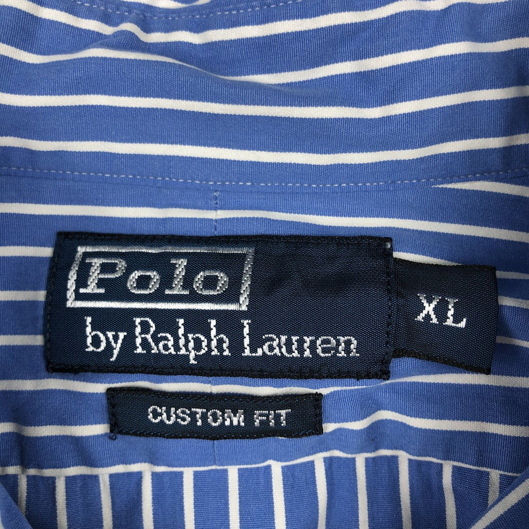 Ralph Lauren CUSTOM FIT long sleeve cotton striped shirt, men's XL size cotton Blue type light blue Vintage Second Hand