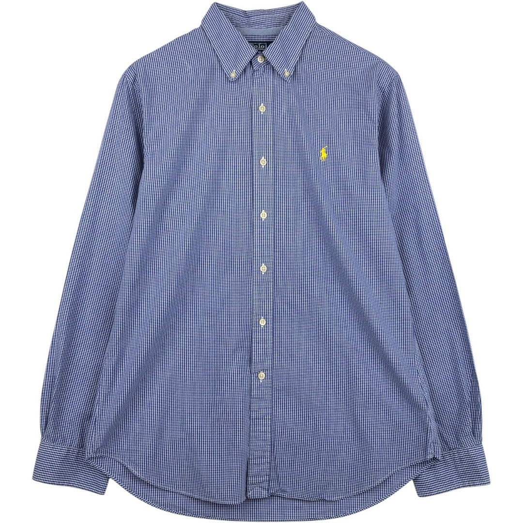Ralph Lauren Slim Fit Gingham Check Long-Sleeve Button-Down Check Shirt, Men's Size L (approx.) cotton blue type Vintage Second Hand