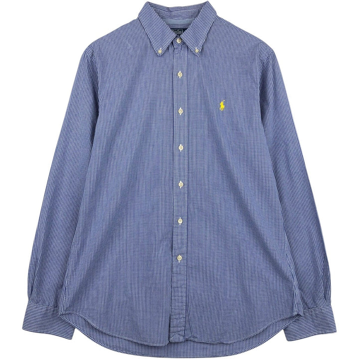 Ralph Lauren Slim Fit Gingham Check Long-Sleeve Button-Down Check Shirt, Men's Size L (approx.) cotton blue type Vintage Second Hand