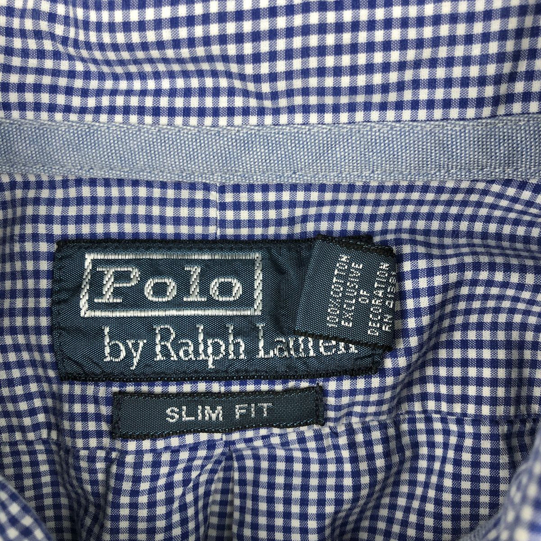 Ralph Lauren Slim Fit Gingham Check Long-Sleeve Button-Down Check Shirt, Men's Size L (approx.) cotton blue type Vintage Second Hand