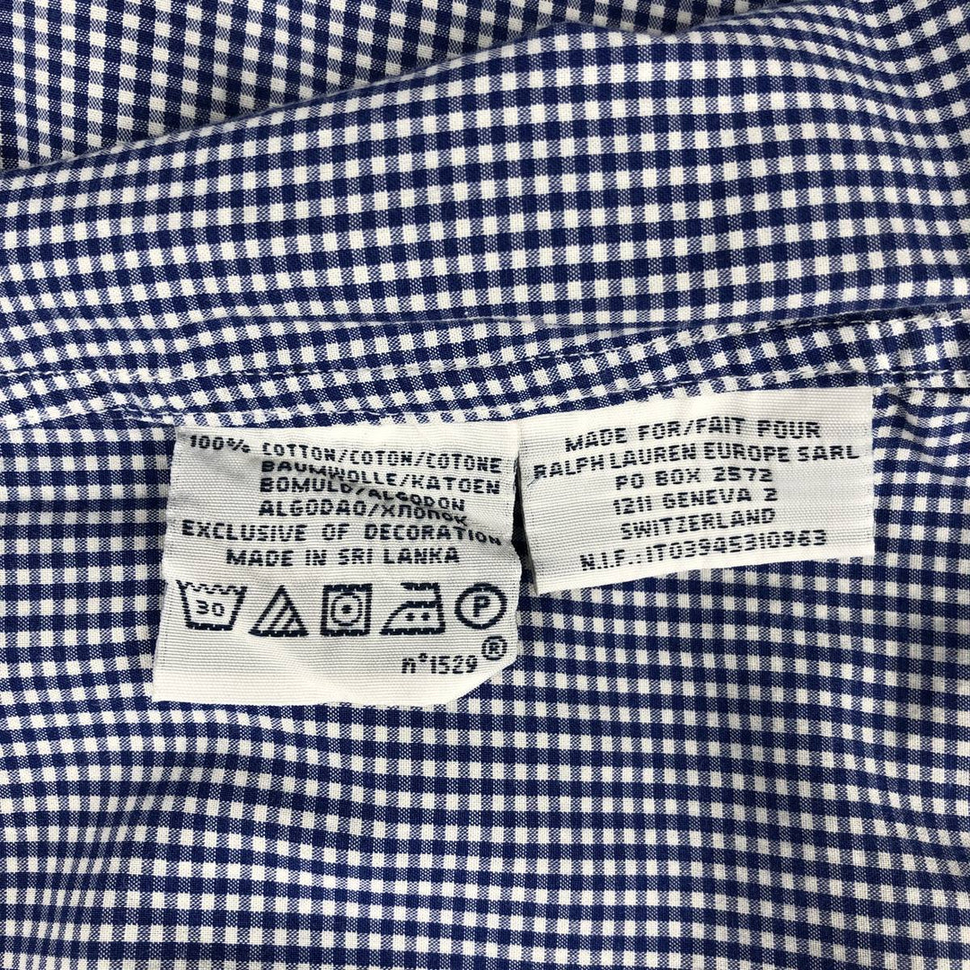 Ralph Lauren Slim Fit Gingham Check Long-Sleeve Button-Down Check Shirt, Men's Size L (approx.) cotton blue type Vintage Second Hand