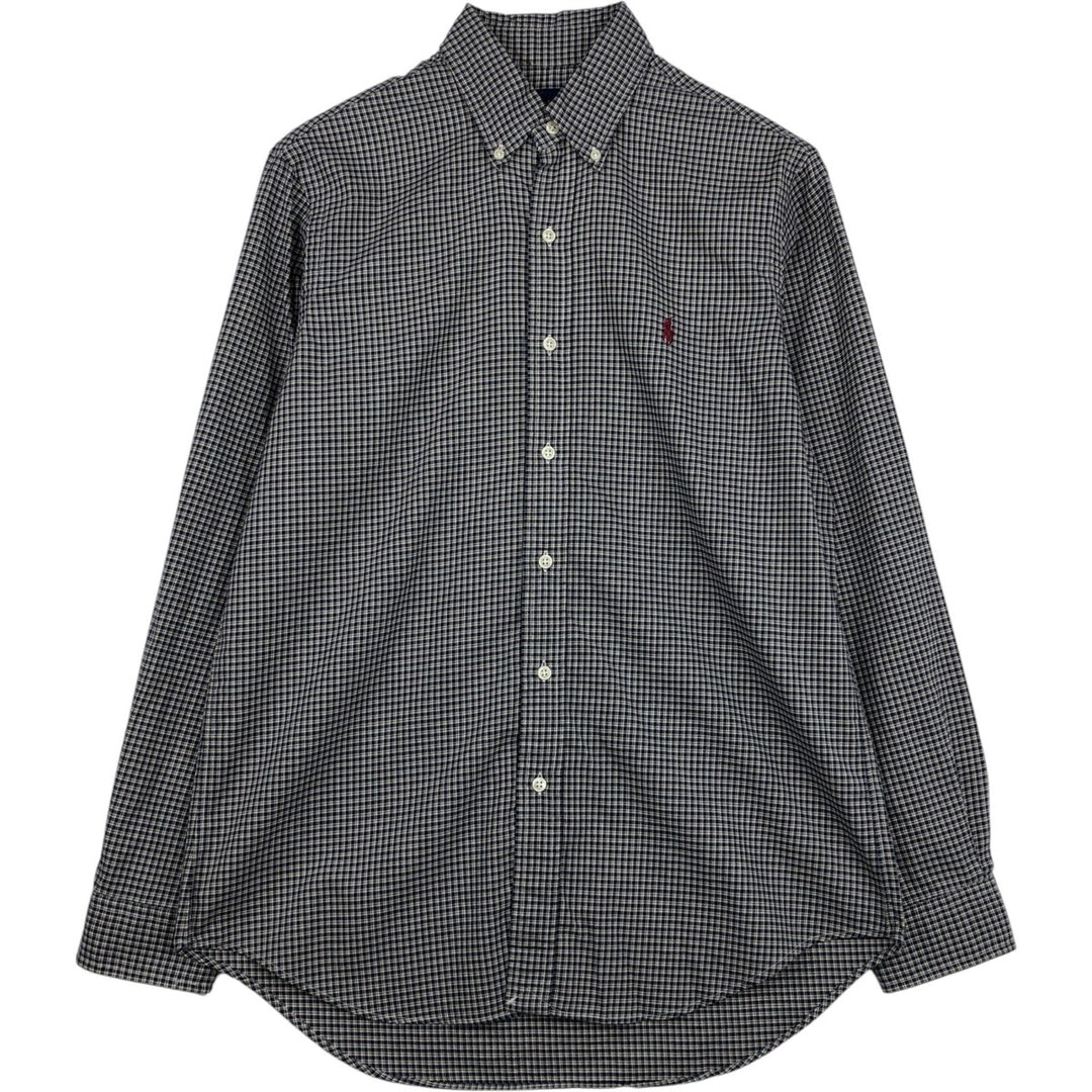 Ralph Lauren long sleeve button down check shirt, men's size M cotton navy blue type Vintage Second Hand