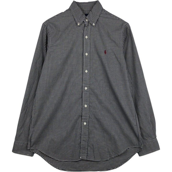 Ralph Lauren long sleeve button down check shirt, men's size M cotton navy blue type Vintage Second Hand