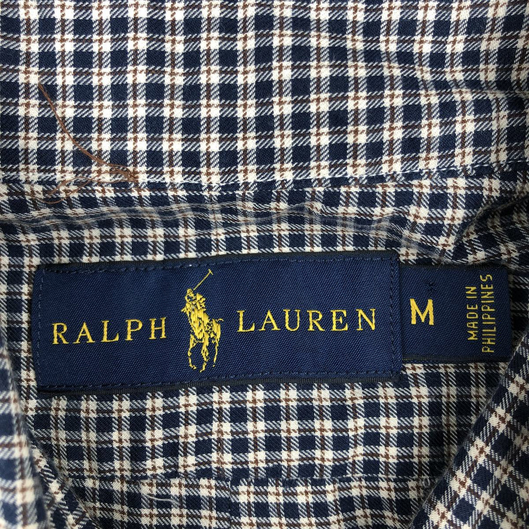 Ralph Lauren long sleeve button down check shirt, men's size M cotton navy blue type Vintage Second Hand