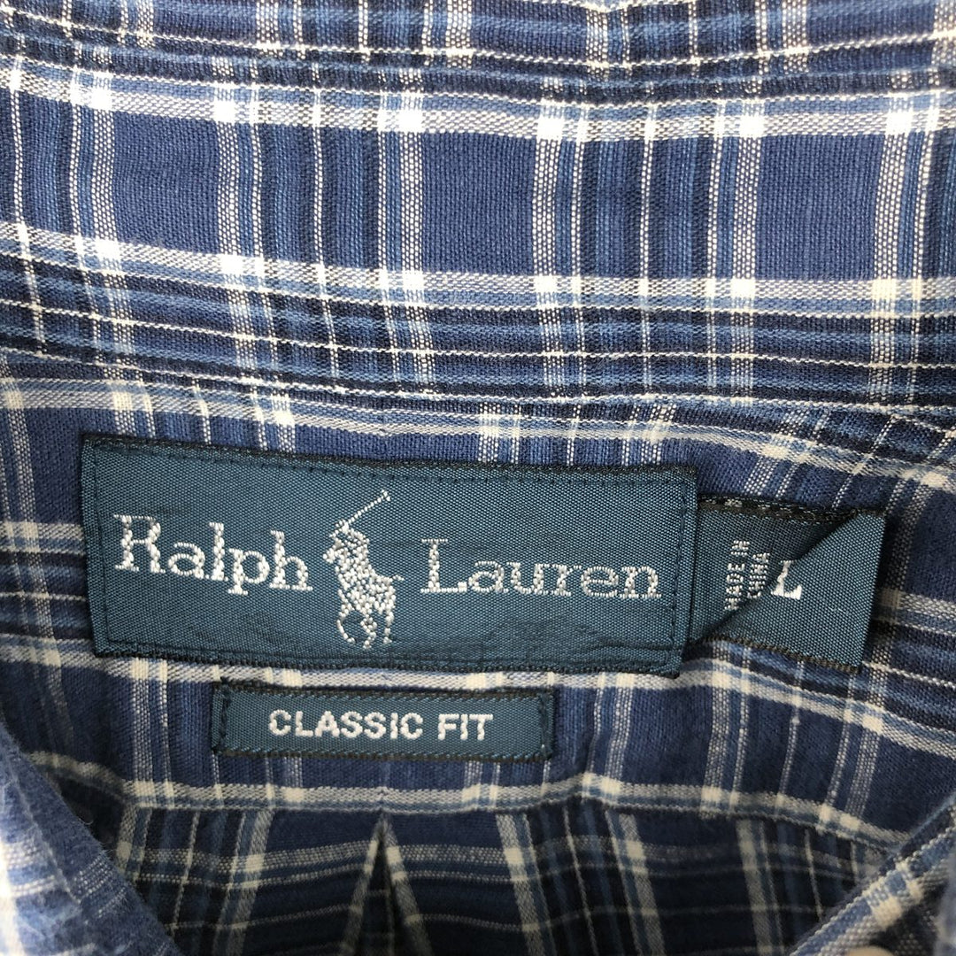 Ralph Lauren CLASSIC FIT Long-Sleeve Cotton x Linen Button-Down Shirt, Men's Size L (approx.) linen blue type Vintage Second Hand
