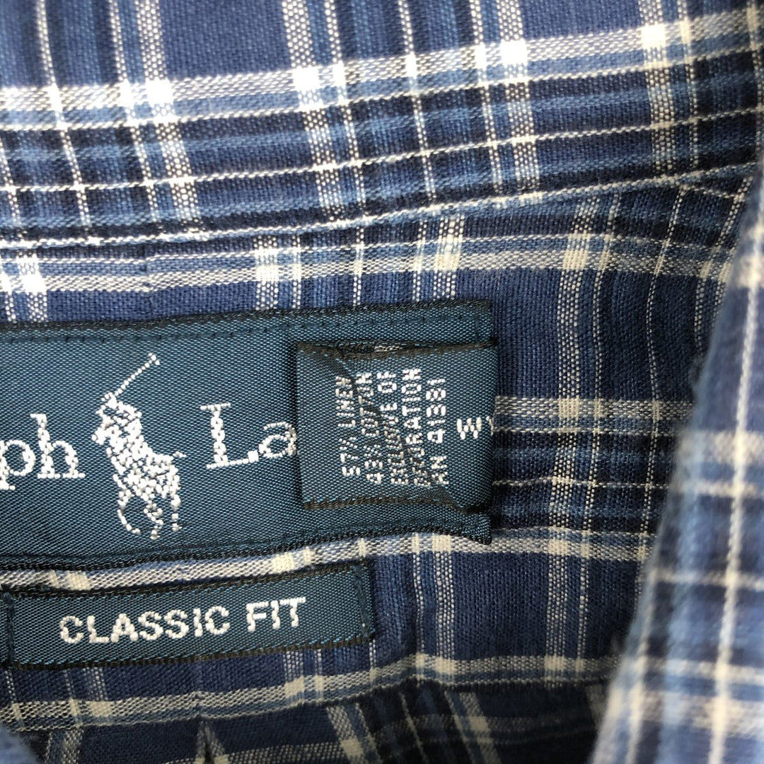Ralph Lauren CLASSIC FIT Long-Sleeve Cotton x Linen Button-Down Shirt, Men's Size L (approx.) linen blue type Vintage Second Hand