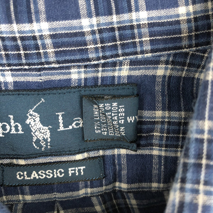 Ralph Lauren CLASSIC FIT Long-Sleeve Cotton x Linen Button-Down Shirt, Men's Size L (approx.) linen blue type Vintage Second Hand