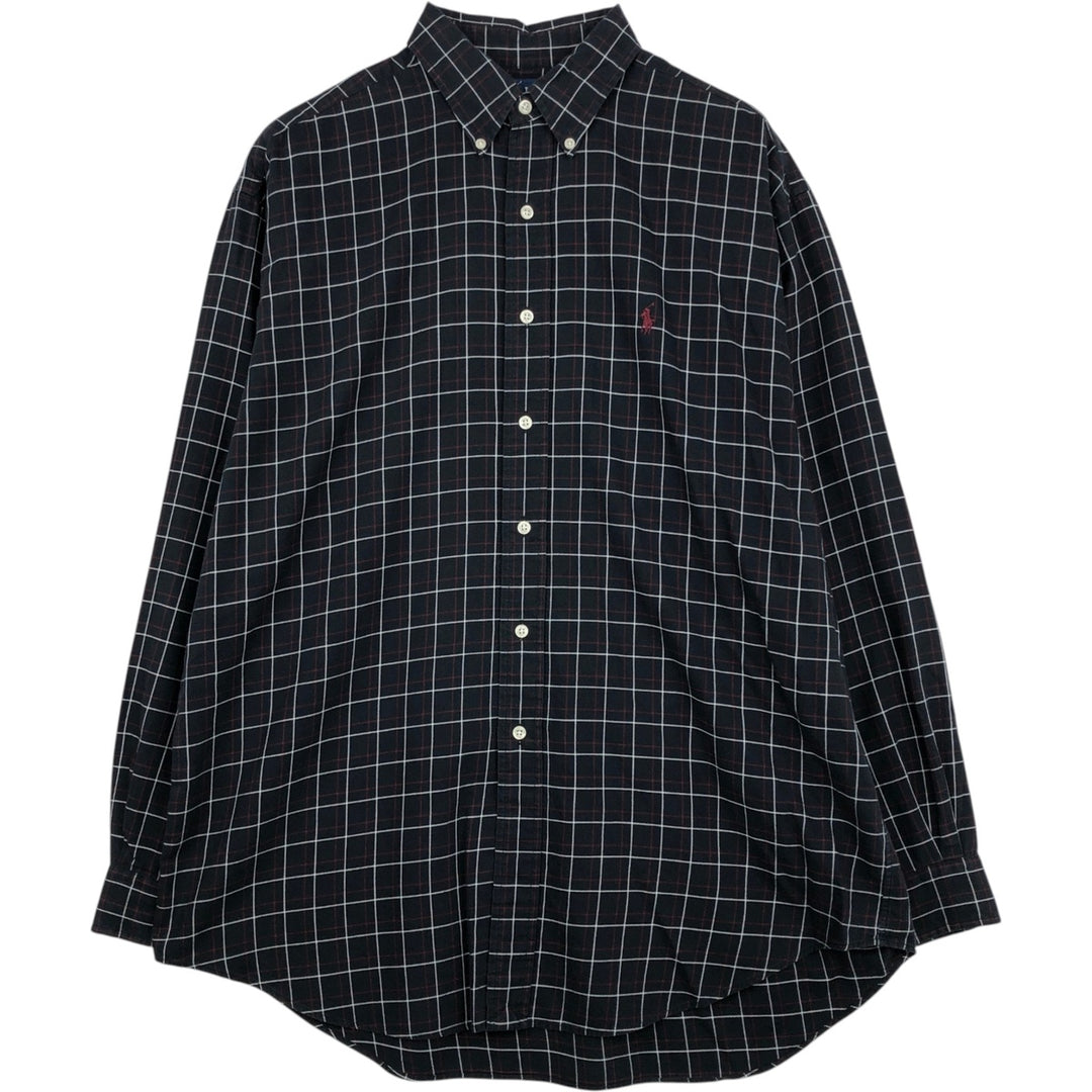 Ralph Lauren BLAKE long sleeve button down check shirt, men's size L cotton black type Vintage Second Hand