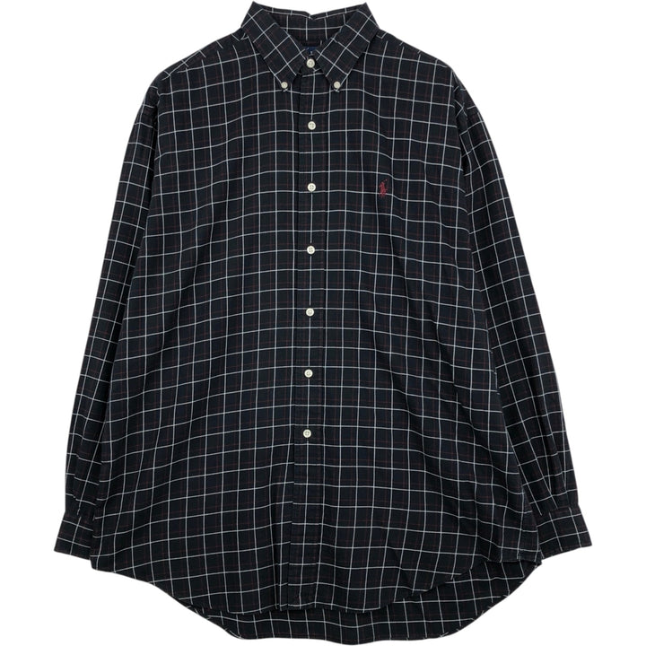 Ralph Lauren BLAKE long sleeve button down check shirt, men's size L cotton black type Vintage Second Hand