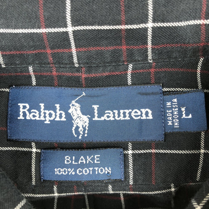 Ralph Lauren BLAKE long sleeve button down check shirt, men's size L cotton black type Vintage Second Hand