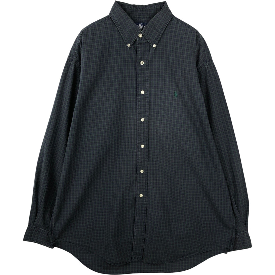 Ralph Lauren Blackwatch Check Long Sleeve Button-Down Check Shirt, Men's Size L cotton blue type Vintage Second Hand