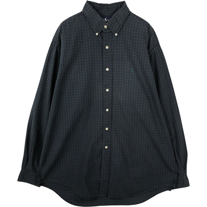 Ralph Lauren Blackwatch Check Long Sleeve Button-Down Check Shirt, Men's Size L cotton blue type Vintage Second Hand