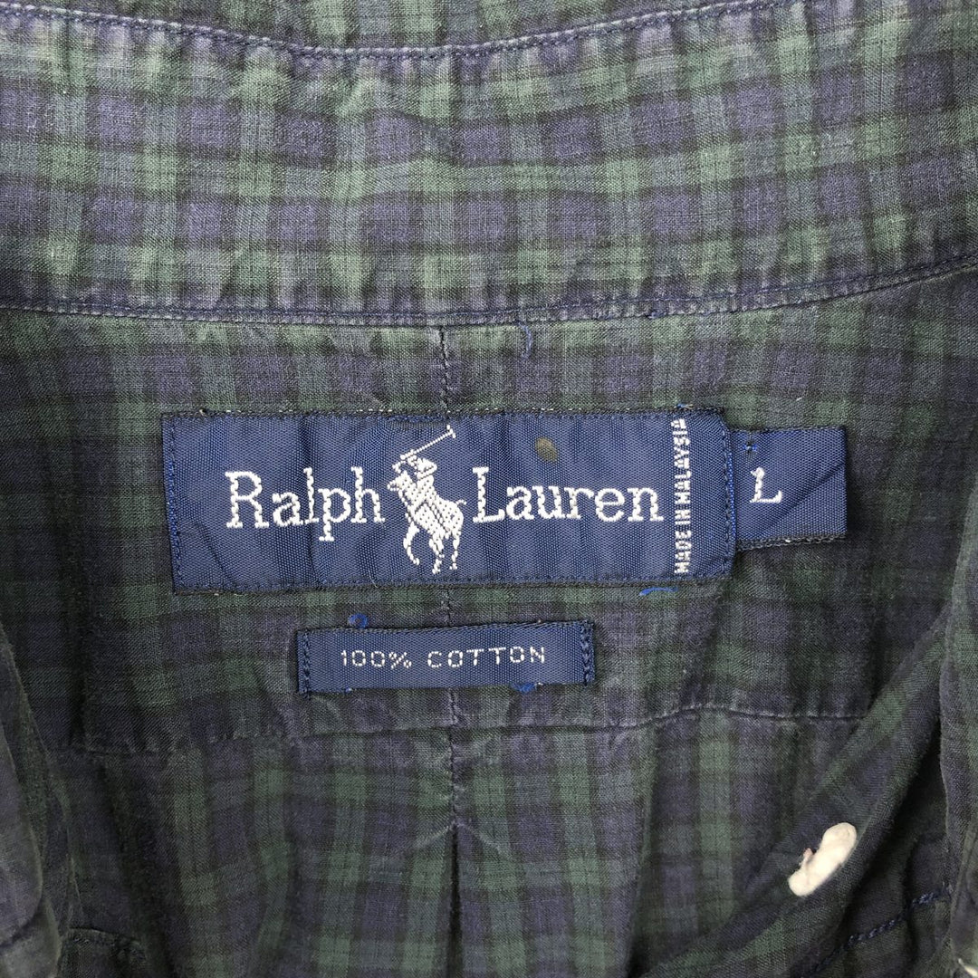 Ralph Lauren Blackwatch Check Long Sleeve Button-Down Check Shirt, Men's Size L cotton blue type Vintage Second Hand