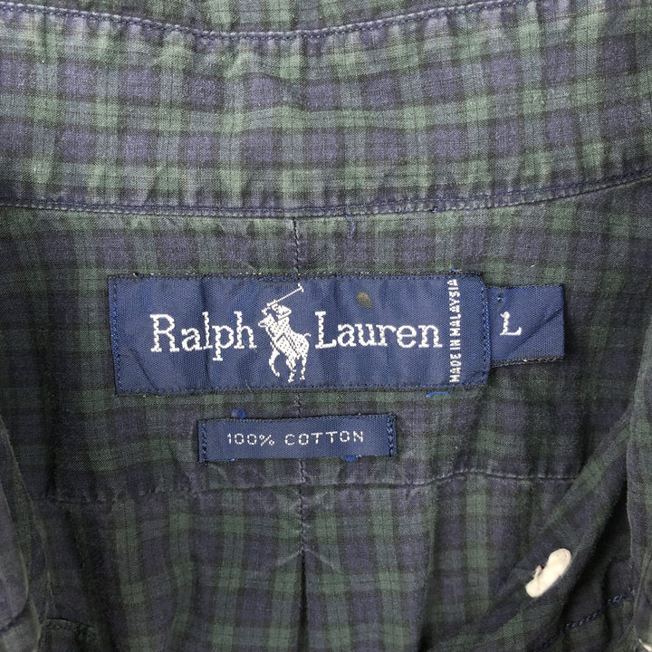 Ralph Lauren Blackwatch Check Long Sleeve Button-Down Check Shirt, Men's Size L cotton blue type Vintage Second Hand