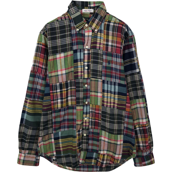 Ralph Lauren CLASSIC FIT INDIGO Patchwork Long-Sleeve Button-Down Check Shirt, Men's Size M (approx.) cotton multicolor Vintage Second Hand