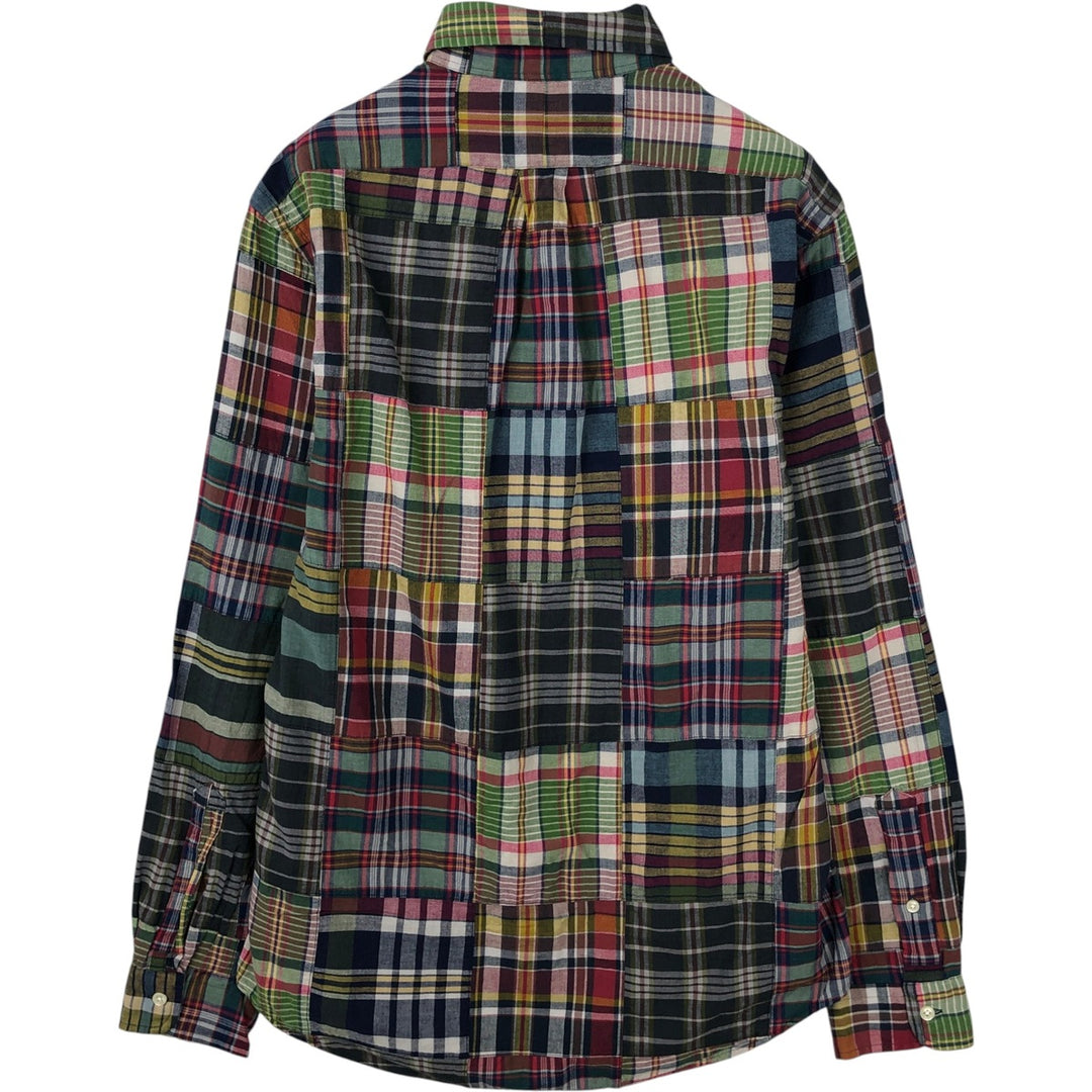 Ralph Lauren CLASSIC FIT INDIGO Patchwork Long-Sleeve Button-Down Check Shirt, Men's Size M (approx.) cotton multicolor Vintage Second Hand