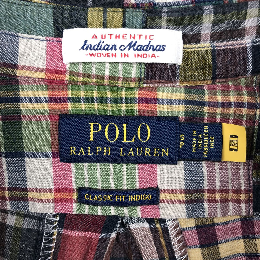 Ralph Lauren CLASSIC FIT INDIGO Patchwork Long-Sleeve Button-Down Check Shirt, Men's Size M (approx.) cotton multicolor Vintage Second Hand