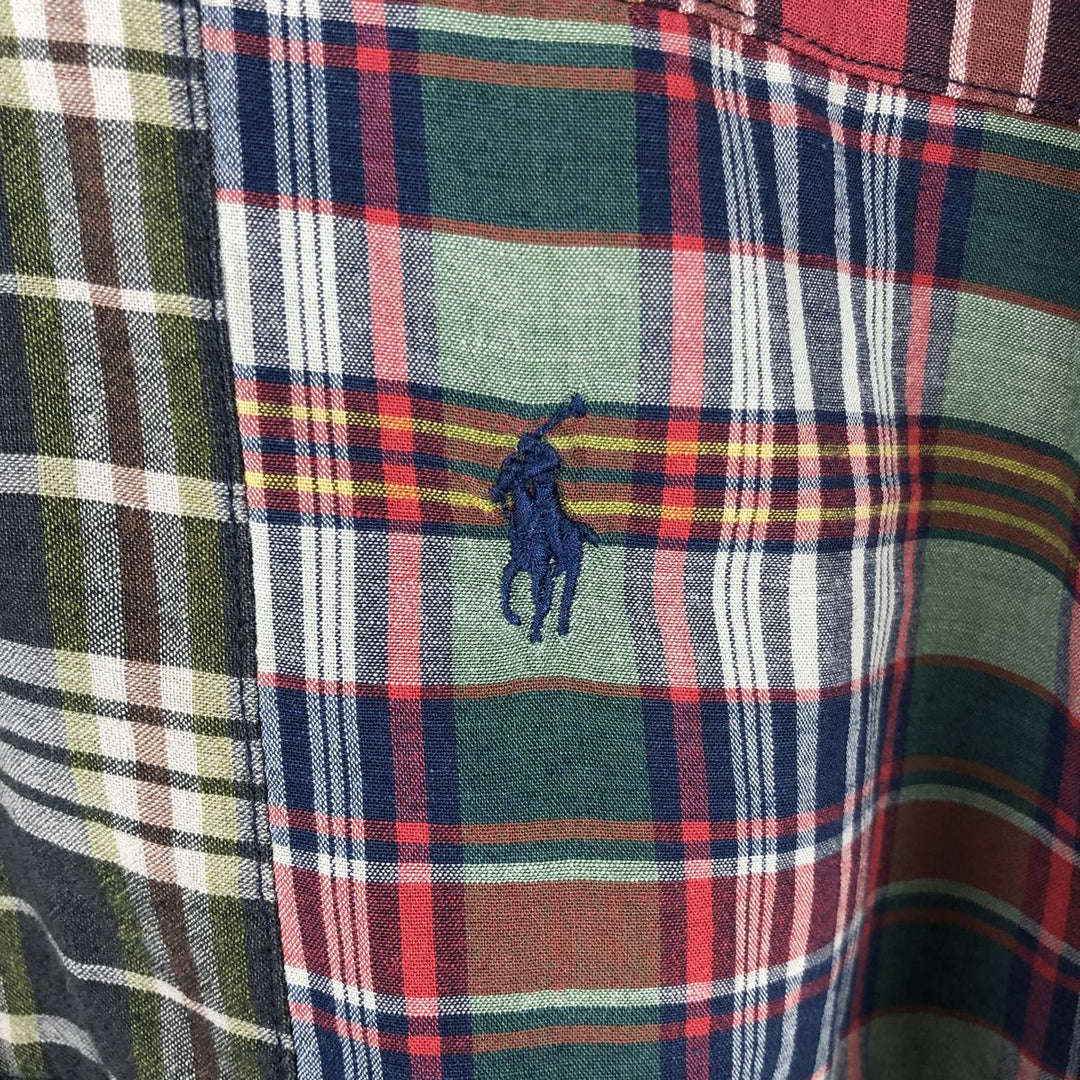 Ralph Lauren CLASSIC FIT INDIGO Patchwork Long-Sleeve Button-Down Check Shirt, Men's Size M (approx.) cotton multicolor Vintage Second Hand