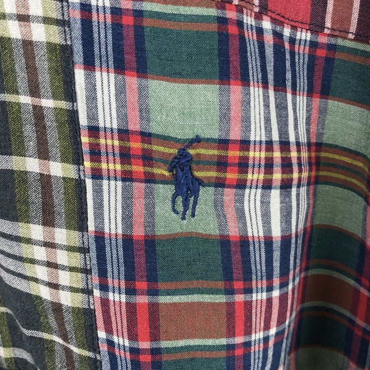 Ralph Lauren CLASSIC FIT INDIGO Patchwork Long-Sleeve Button-Down Check Shirt, Men's Size M (approx.) cotton multicolor Vintage Second Hand