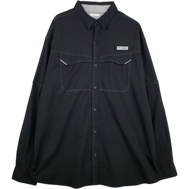 Columbia PFG OMNI-SHADE Hidden Button-Down Long Sleeve Fishing Shirt, Men's XL polyester black type Vintage Second Hand