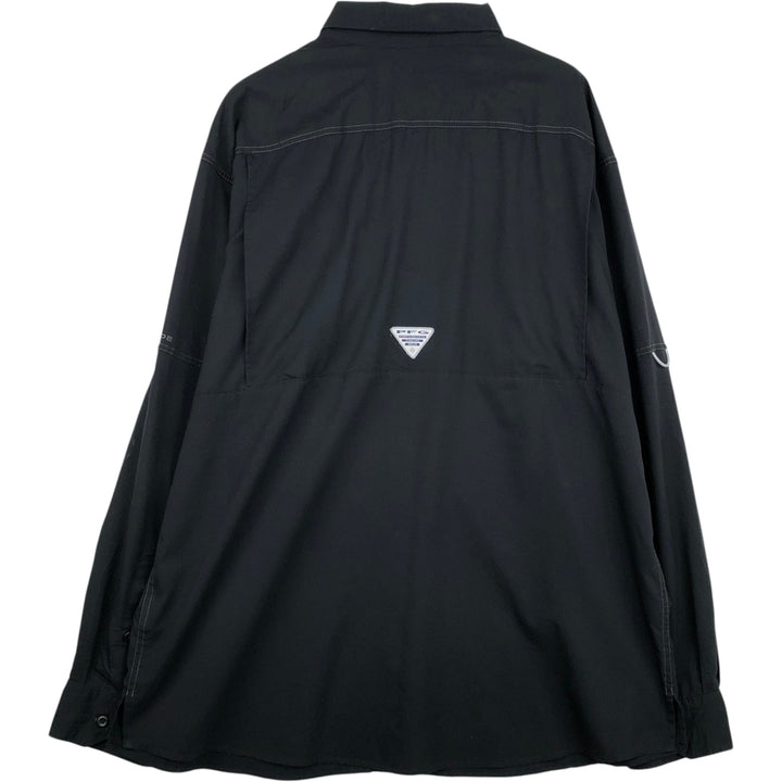 Columbia PFG OMNI-SHADE Hidden Button-Down Long Sleeve Fishing Shirt, Men's XL polyester black type Vintage Second Hand