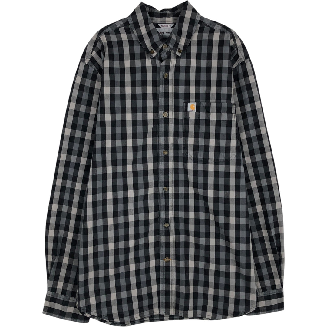 Carhartt Relaxed Fit Check Pattern Long Sleeve Button Down Work Shirt, Men's Medium cotton black type Vintage Second Hand