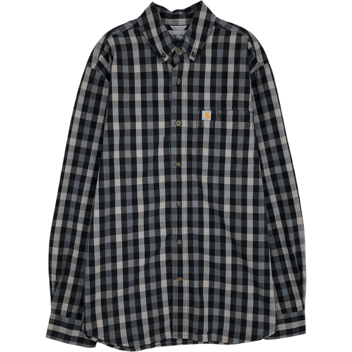 Carhartt Relaxed Fit Check Pattern Long Sleeve Button Down Work Shirt, Men's Medium cotton black type Vintage Second Hand