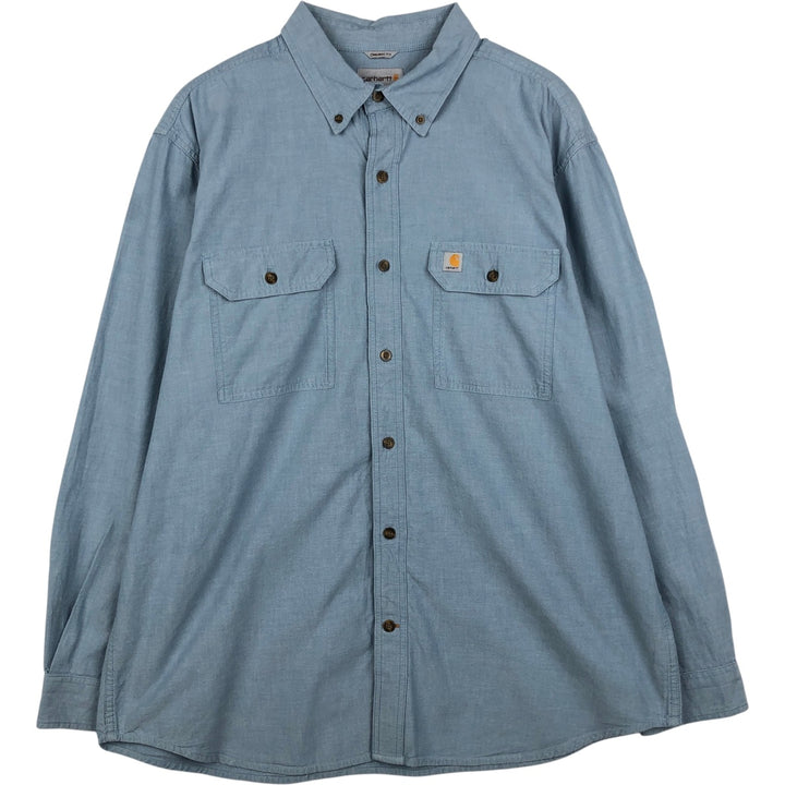 Carhartt ORIGINAL FIT long sleeve button-down work shirt, men's XL size cotton Blue type light blue Vintage Second Hand