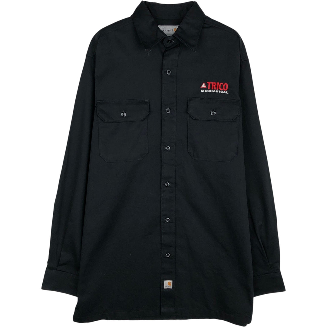 Carhartt Trico Mechanical Advertising Long-Sleeve Work Shirt, Men's Size M (approx.) polyester black type Vintage Second Hand