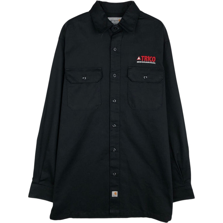 Carhartt Trico Mechanical Advertising Long-Sleeve Work Shirt, Men's Size M (approx.) polyester black type Vintage Second Hand