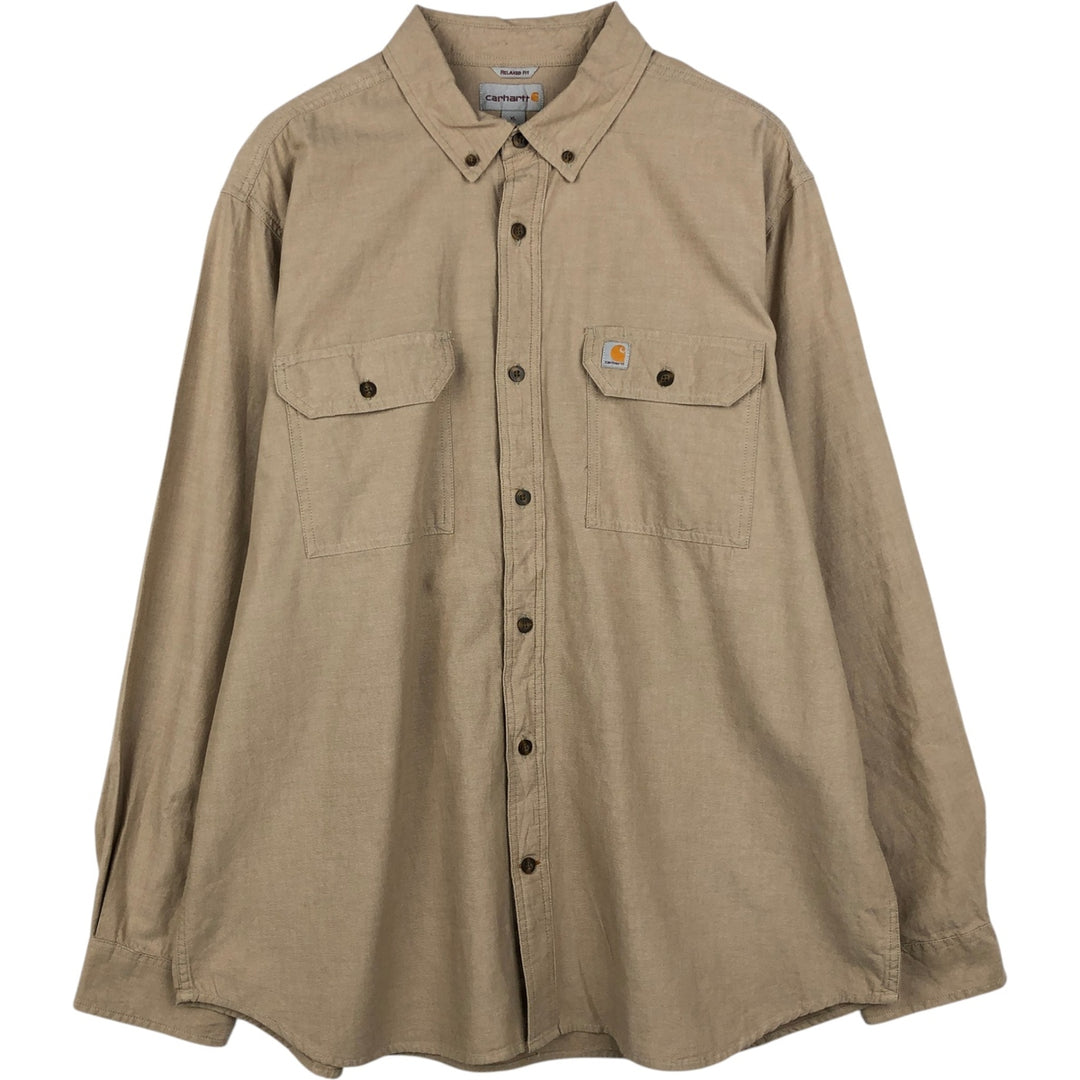 Carhartt Relaxed Fit Long Sleeve Button Down Work Shirt, Men's XL cotton Beige type Vintage Second Hand