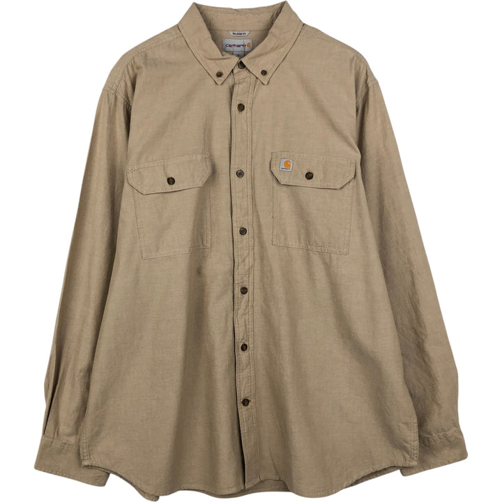 Carhartt Relaxed Fit Long Sleeve Button Down Work Shirt, Men's XL cotton Beige type Vintage Second Hand