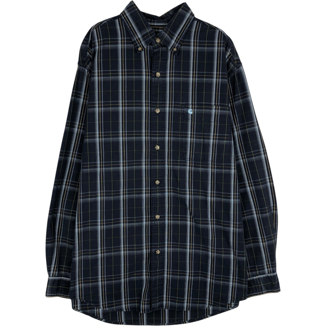 Carhartt Check Pattern Long Sleeve Button-Down Work Shirt, Men's Size L cotton navy blue type Vintage Second Hand