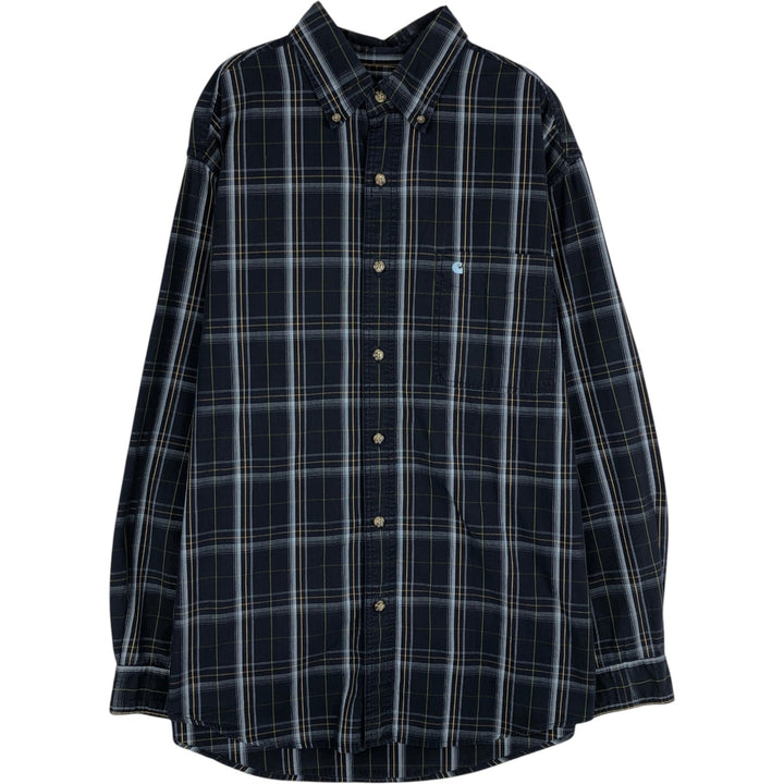 Carhartt Check Pattern Long Sleeve Button-Down Work Shirt, Men's Size L cotton navy blue type Vintage Second Hand