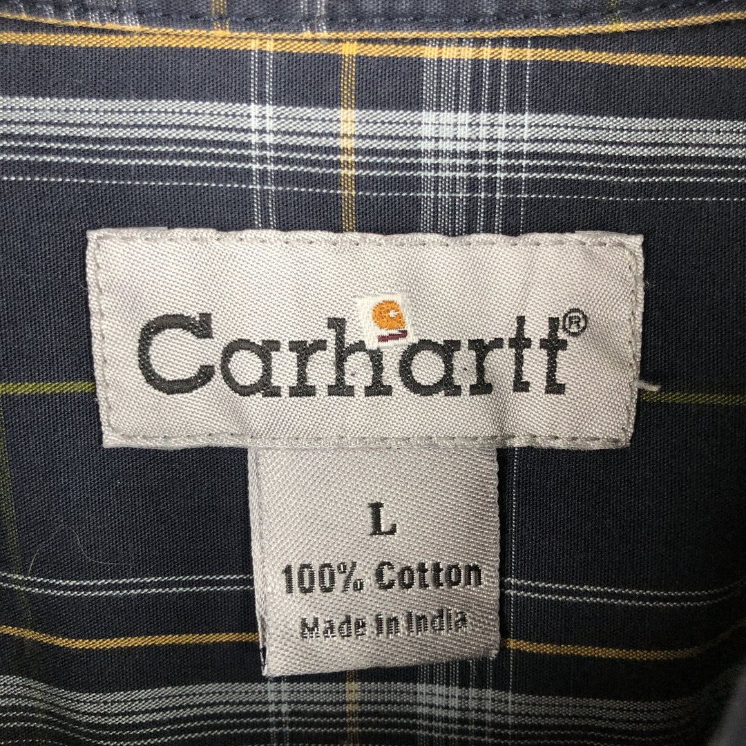 Carhartt Check Pattern Long Sleeve Button-Down Work Shirt, Men's Size L cotton navy blue type Vintage Second Hand