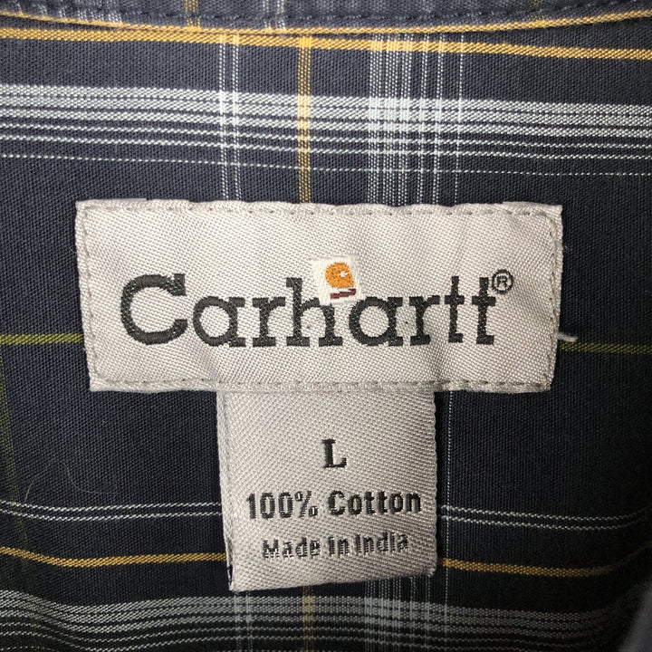 Carhartt Check Pattern Long Sleeve Button-Down Work Shirt, Men's Size L cotton navy blue type Vintage Second Hand