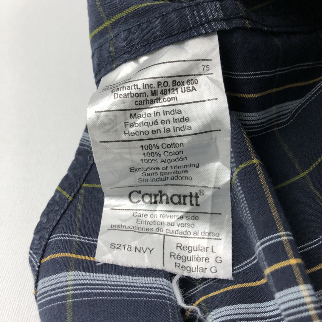 Carhartt Check Pattern Long Sleeve Button-Down Work Shirt, Men's Size L cotton navy blue type Vintage Second Hand