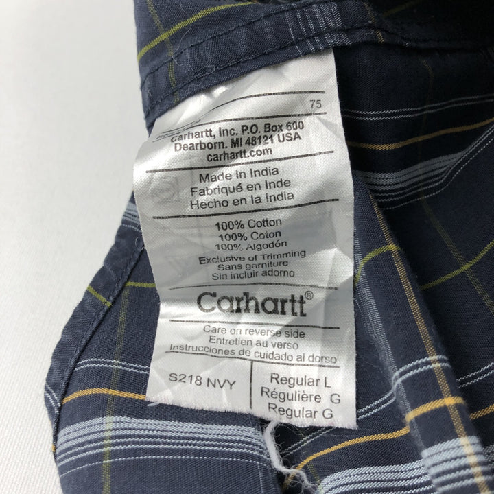 Carhartt Check Pattern Long Sleeve Button-Down Work Shirt, Men's Size L cotton navy blue type Vintage Second Hand