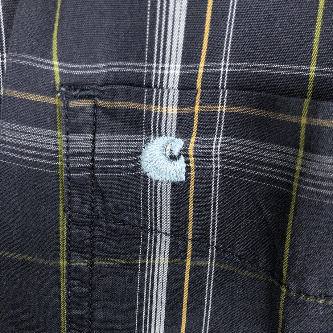 Carhartt Check Pattern Long Sleeve Button-Down Work Shirt, Men's Size L cotton navy blue type Vintage Second Hand