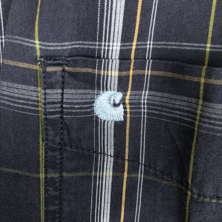Carhartt Check Pattern Long Sleeve Button-Down Work Shirt, Men's Size L cotton navy blue type Vintage Second Hand