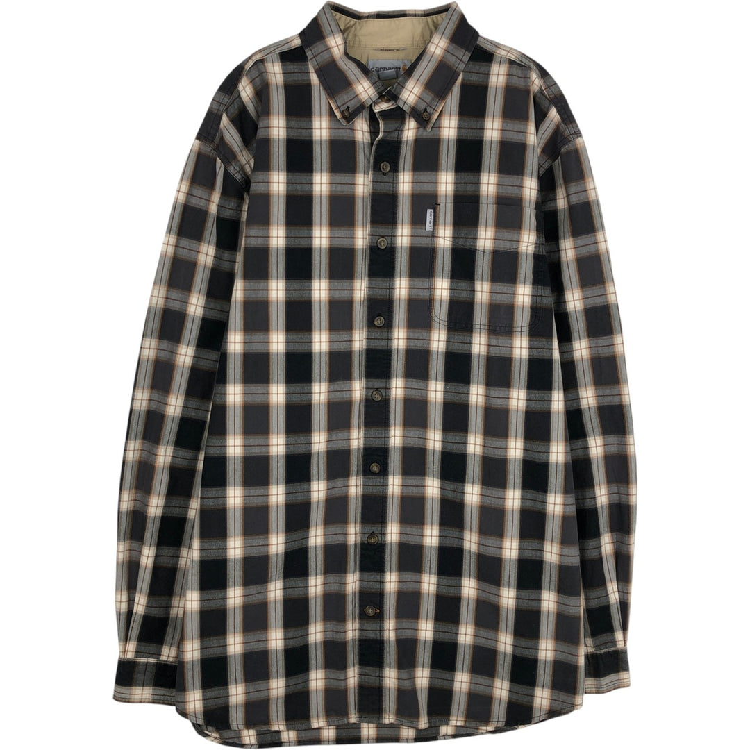 Carhartt Relaxed Fit Check Pattern Long Sleeve Button Down Work Shirt, Men's XL cotton black type Vintage Second Hand