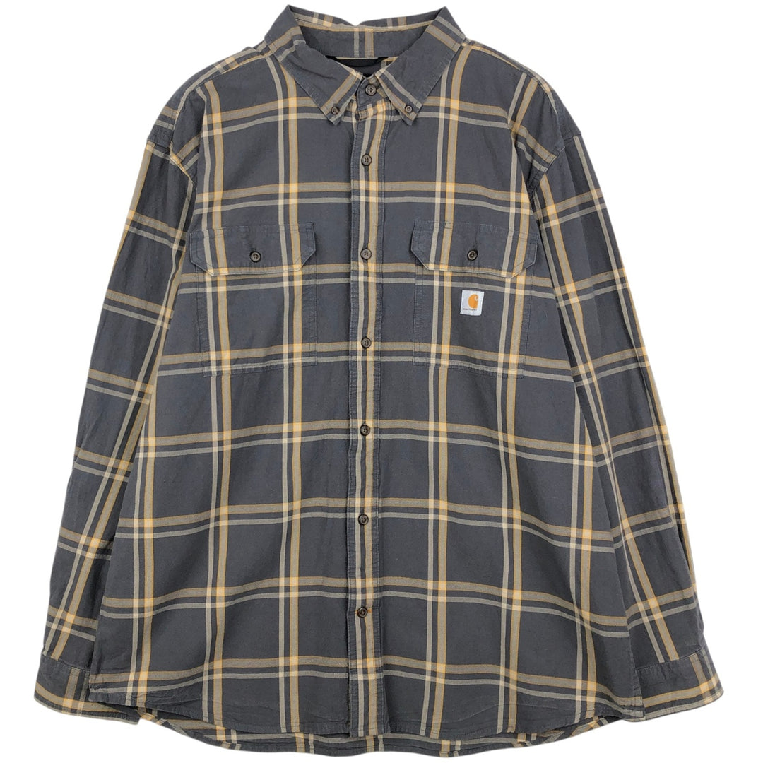 Carhartt Loose Fit Check Pattern Long Sleeve Button-Down Work Shirt, Men's XL cotton Charcoal Vintage Second Hand