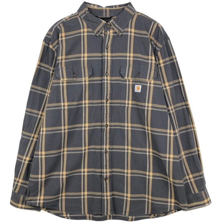 Carhartt Loose Fit Check Pattern Long Sleeve Button-Down Work Shirt, Men's XL cotton Charcoal Vintage Second Hand