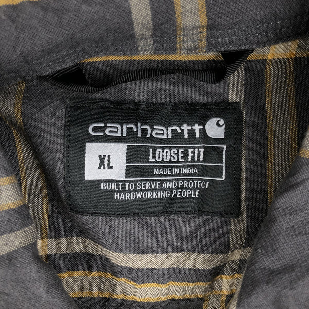Carhartt Loose Fit Check Pattern Long Sleeve Button-Down Work Shirt, Men's XL cotton Charcoal Vintage Second Hand
