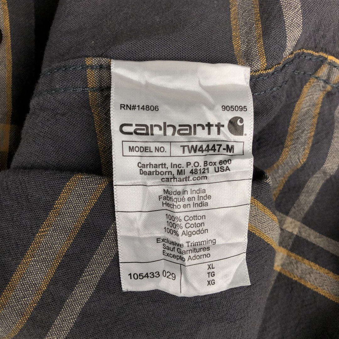 Carhartt Loose Fit Check Pattern Long Sleeve Button-Down Work Shirt, Men's XL cotton Charcoal Vintage Second Hand