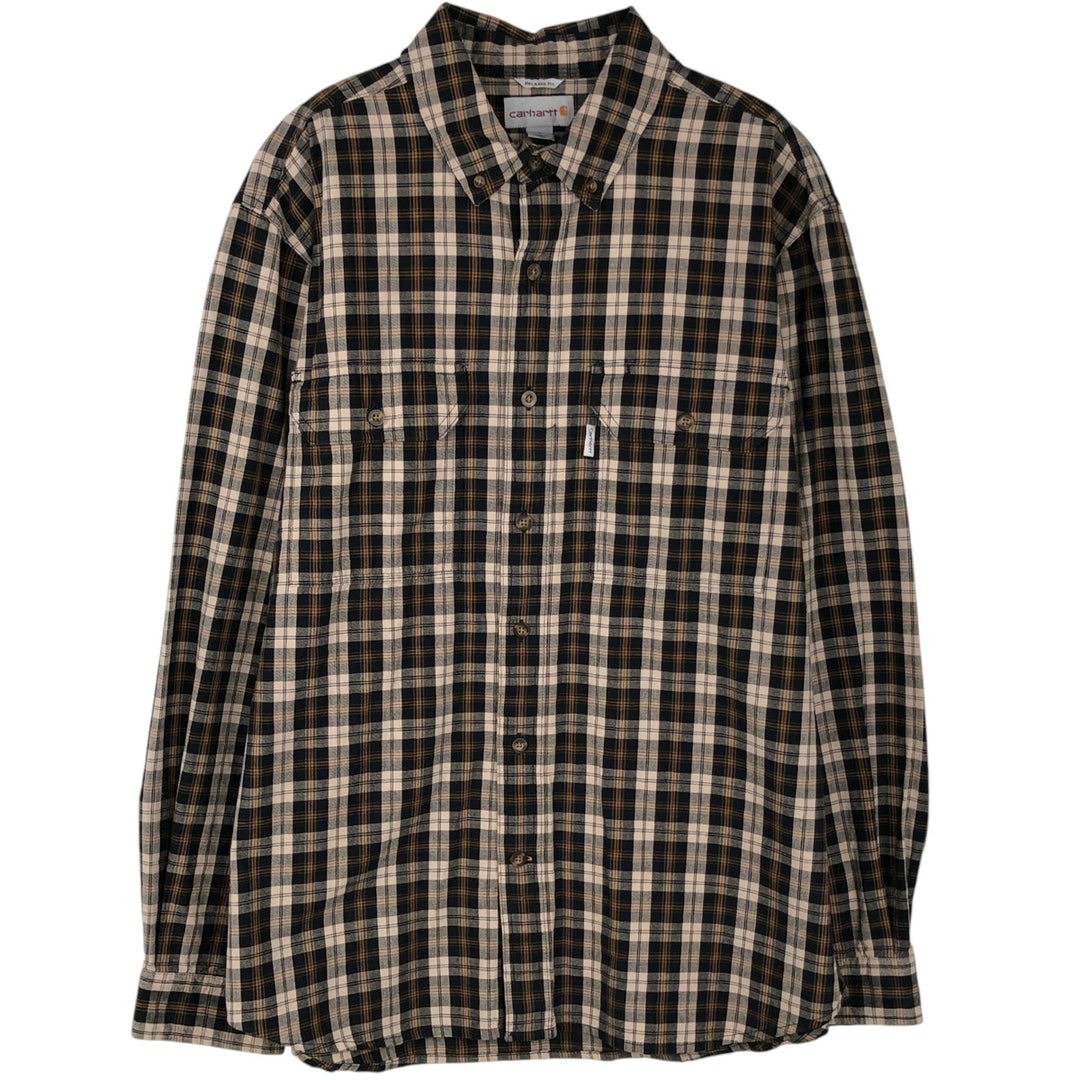 Carhartt Relaxed Fit Check Pattern Long Sleeve Button-Down Work Shirt, Men's Size L cotton black type Vintage Second Hand